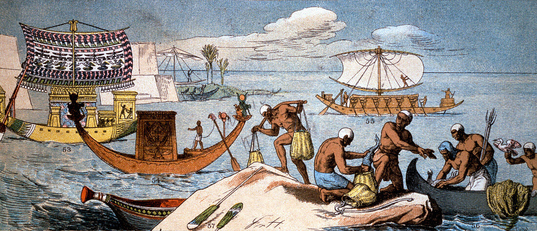 Ancient Egyptian ships,19th C artwork
