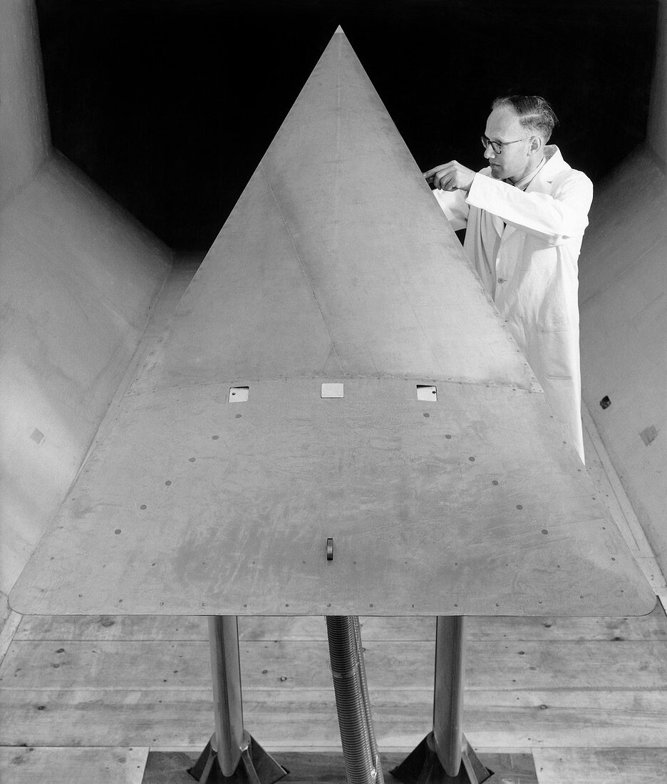 Delta wing in a wind tunnel,1964