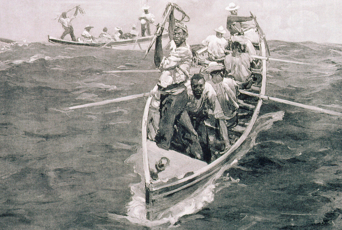 Illustration of manned whaling long-boats