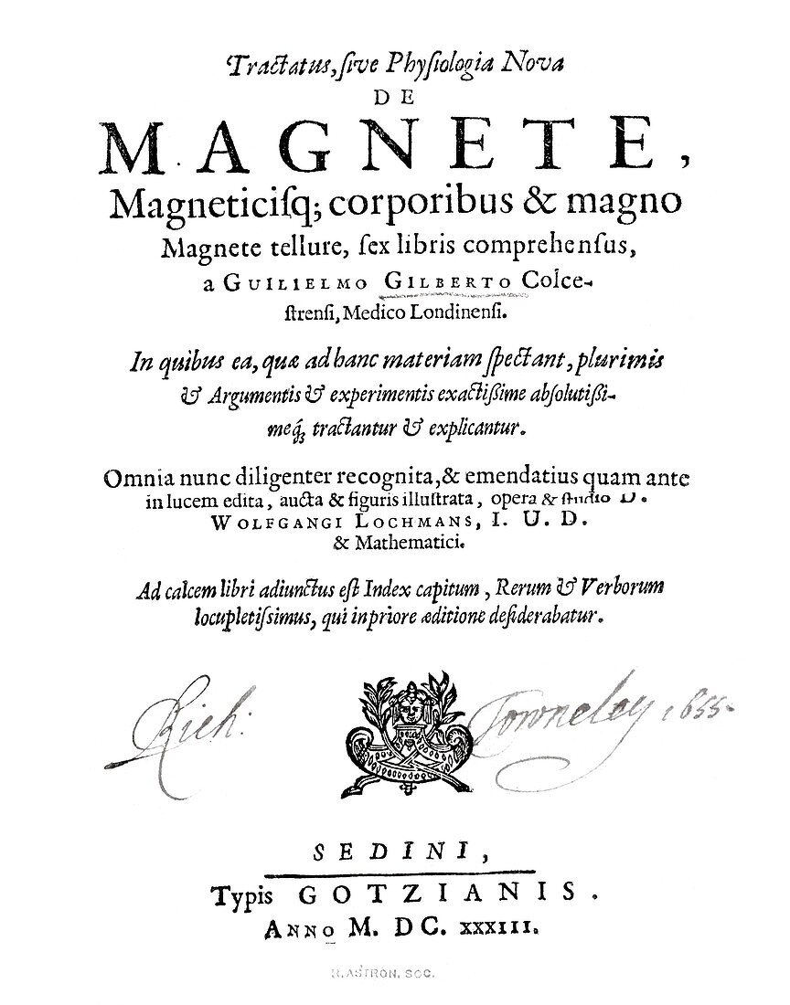 Gilbert's book on magnetism,1633