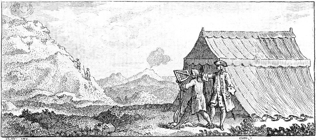 Surveying the height of a mountain,1751