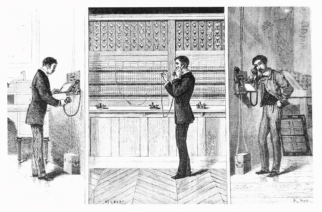 Historical artwork explaining the telephone
