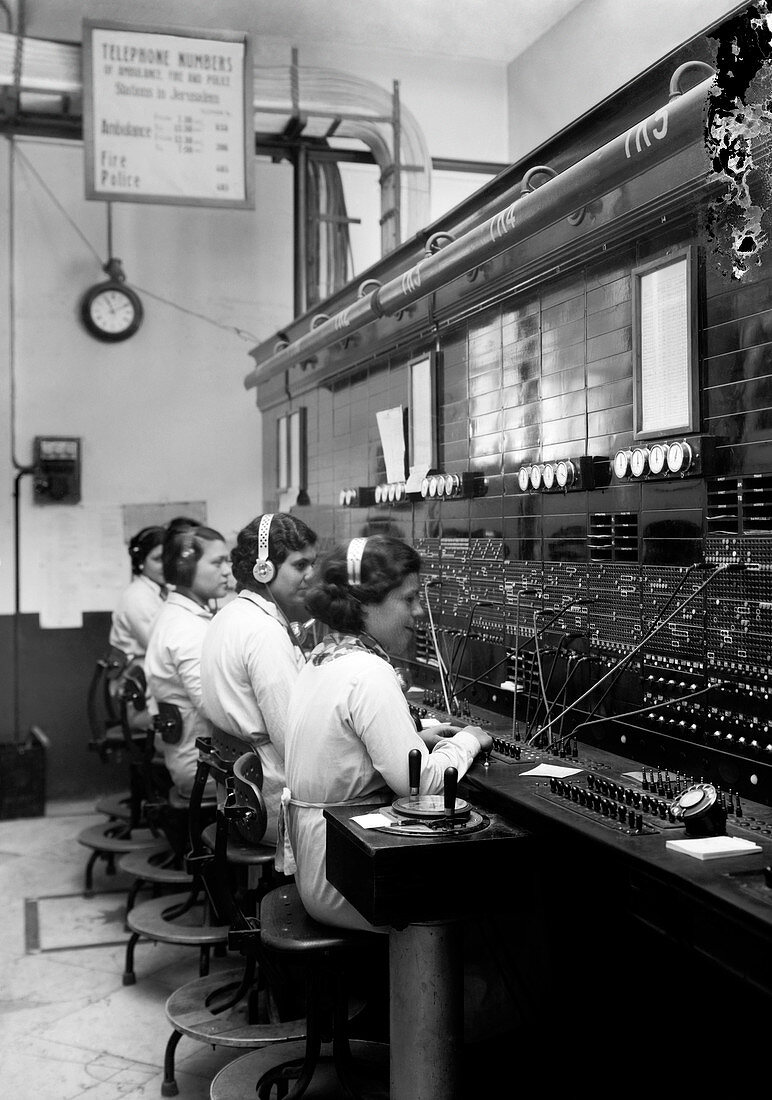 Early 20th-century telephone switchboard