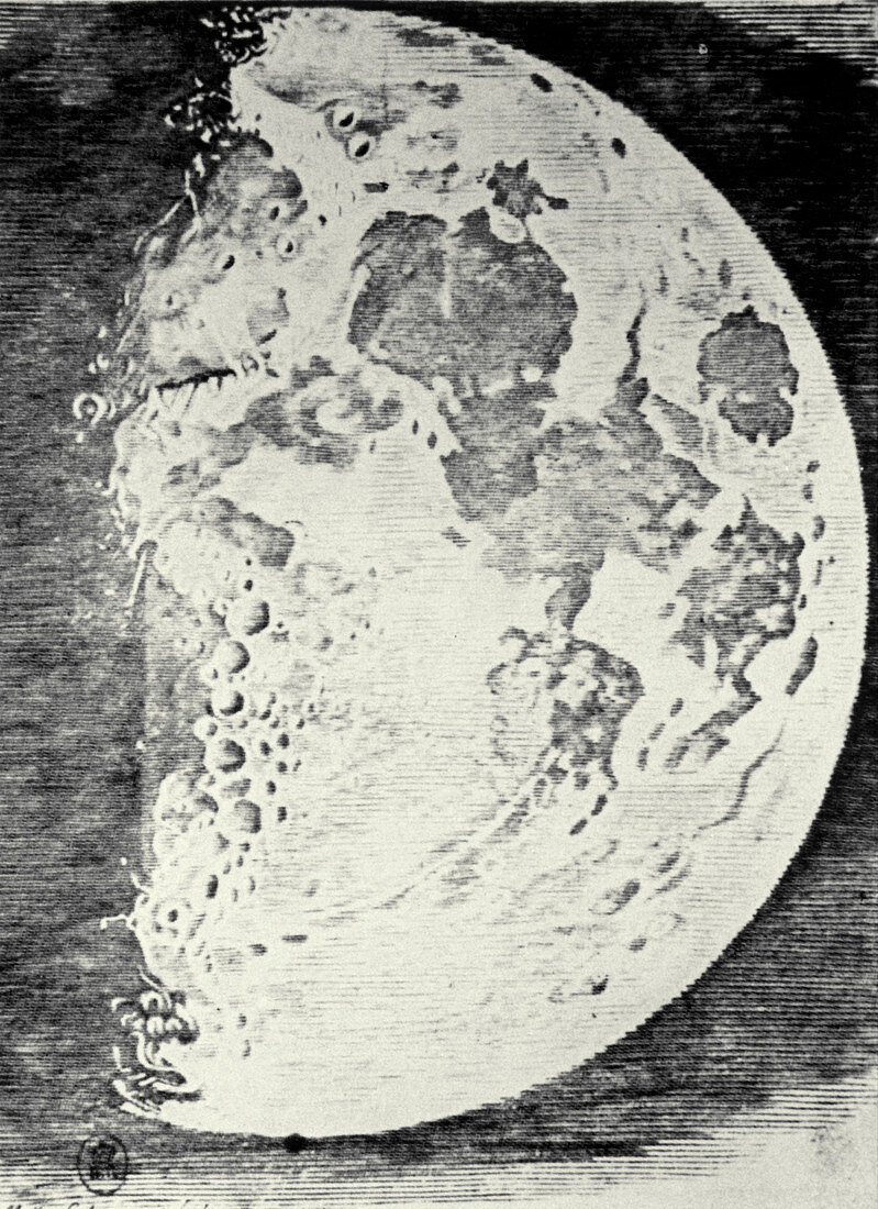 The 1st detail telescopic Moon map by C.Mellan
