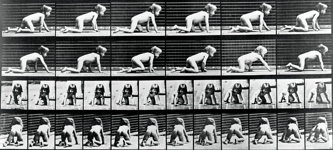 High-speed sequence of a young girl crawling