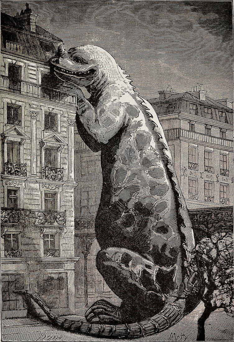 1886 Flammarion's Iguanodon dinosaur