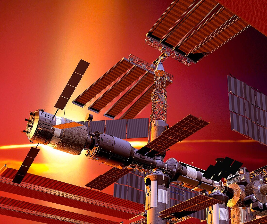 ATV docked to the ISS,artwork