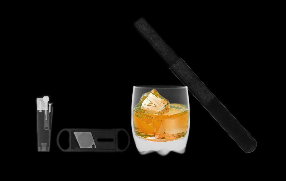 X-ray of whiskey and cigar