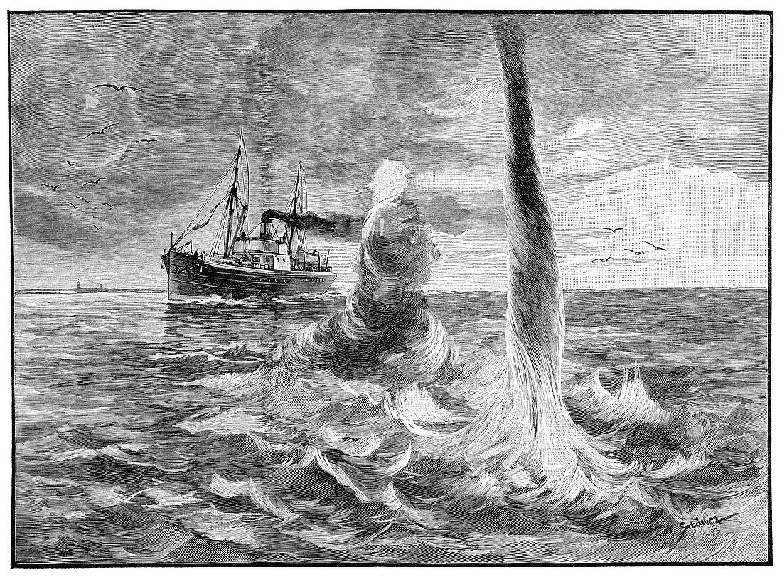 Ship and waterspout,19th century