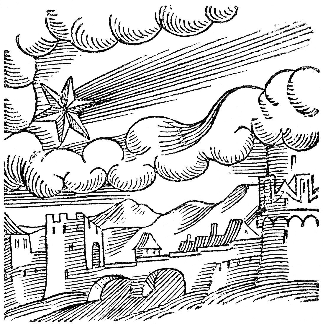 Comet over a castle,16th century
