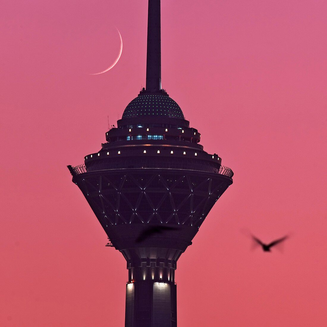 Crescent Moon behind Milad Tower,Iran