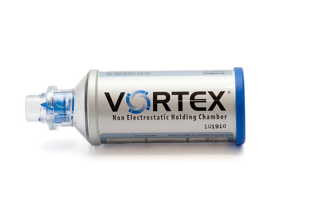 Vortex spacer for asthma inhaler