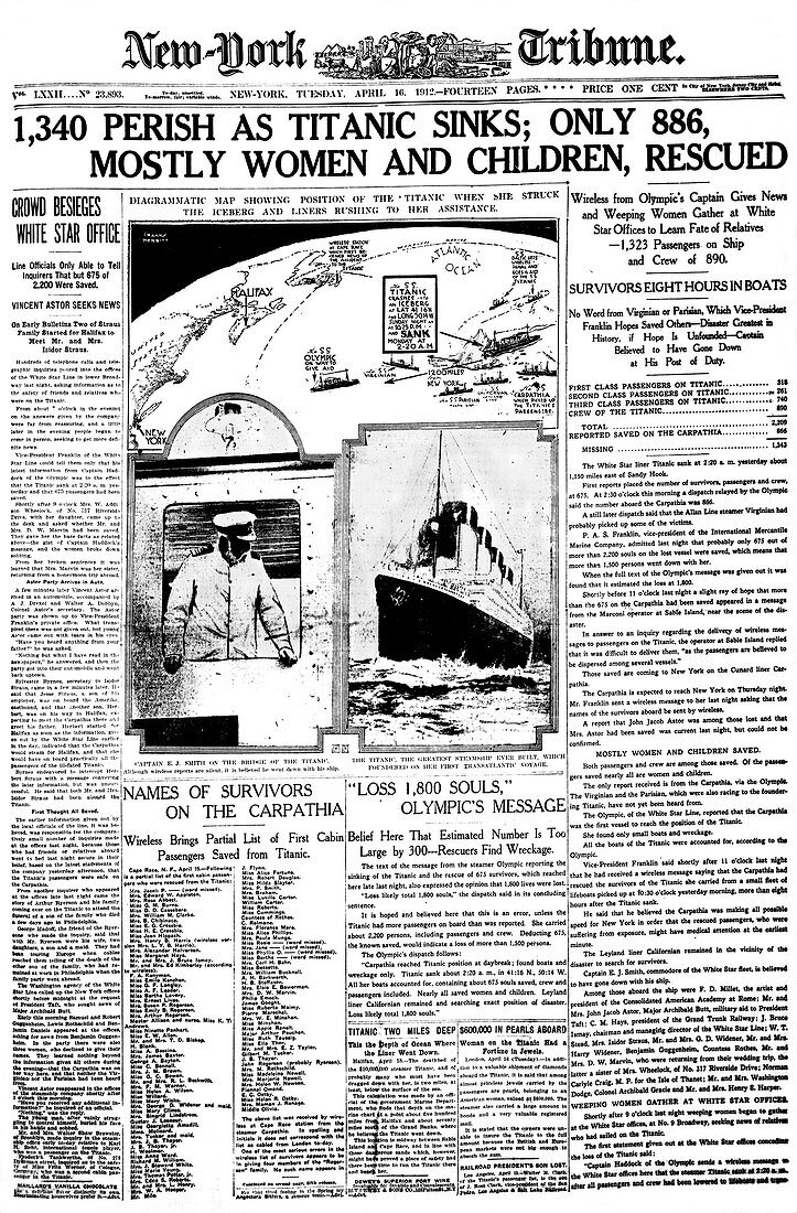 Newspaper report on Titanic disaster