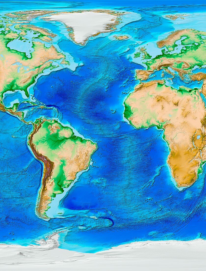 Atlantic Ocean topography,ETOPO1 model