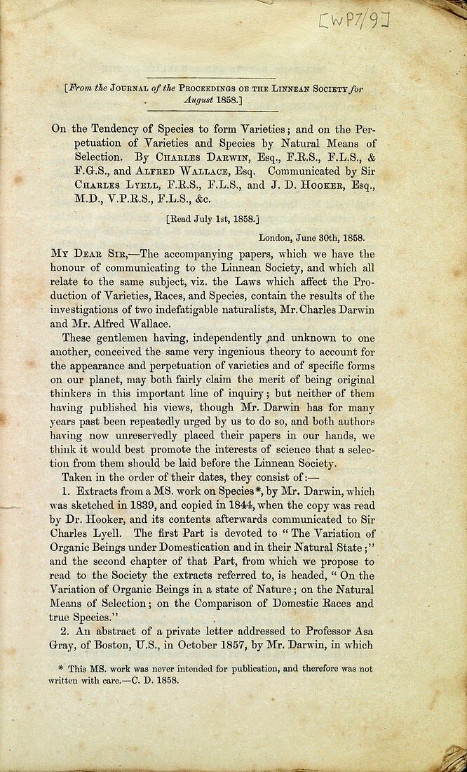 Title page of the Darwin-Wallace paper