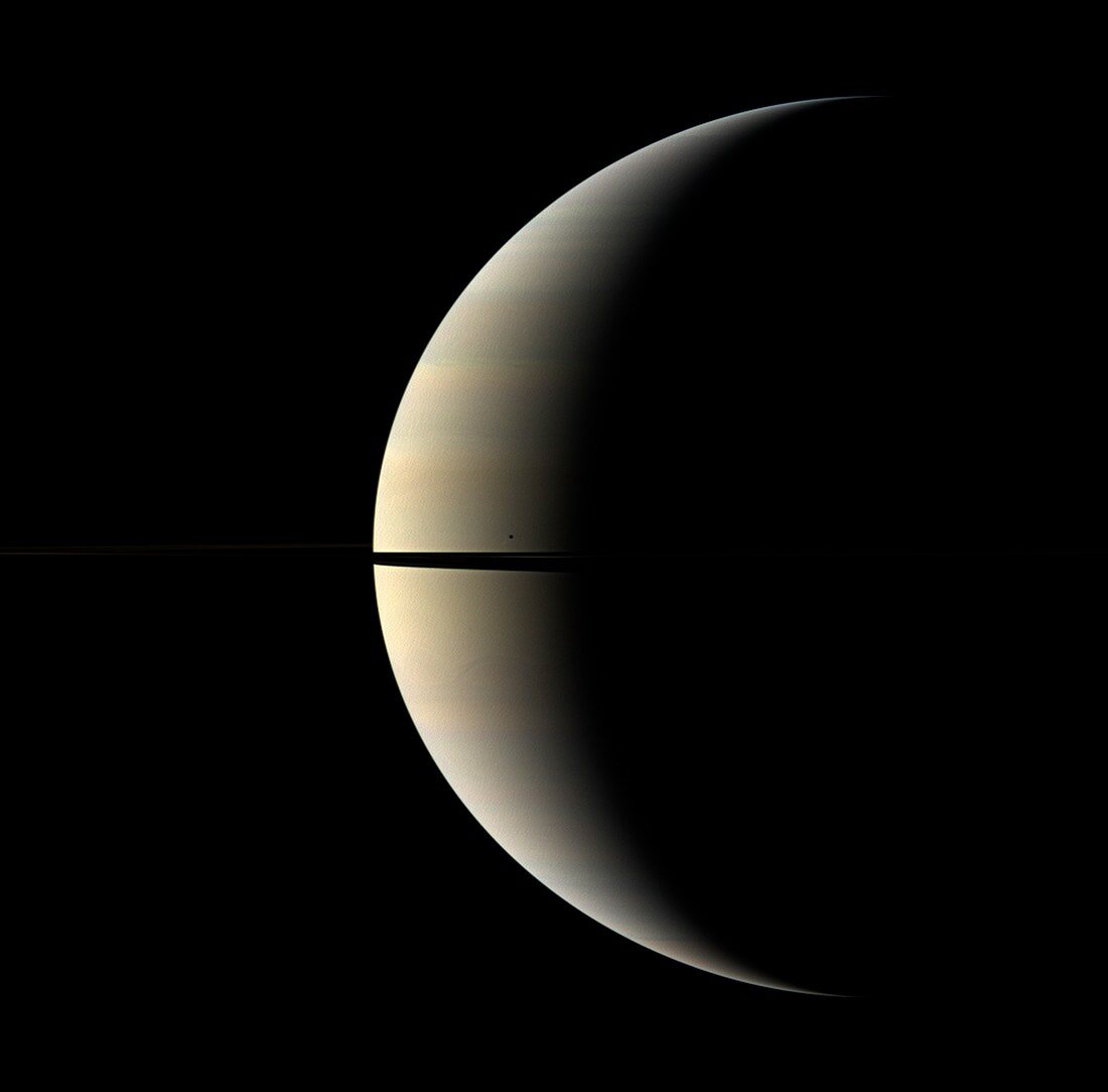 Saturn and Mimas,Cassini image