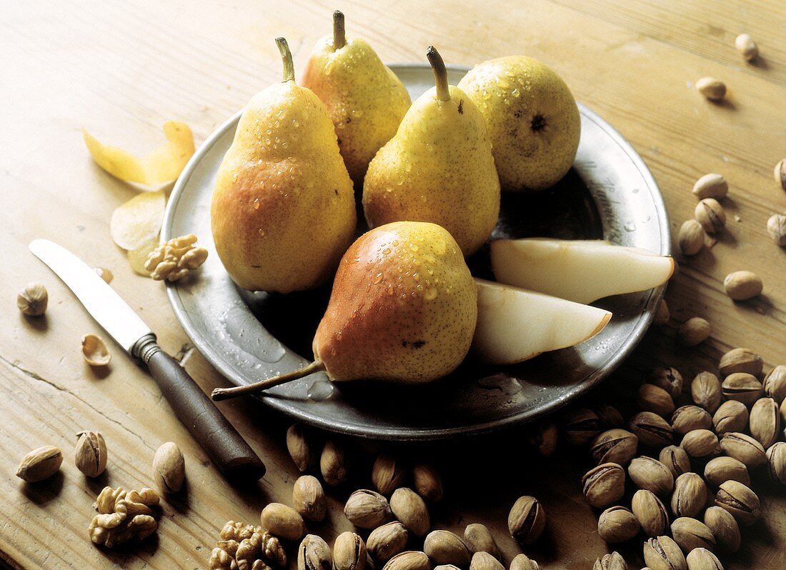 Williams Pears on a Plate; Nuts