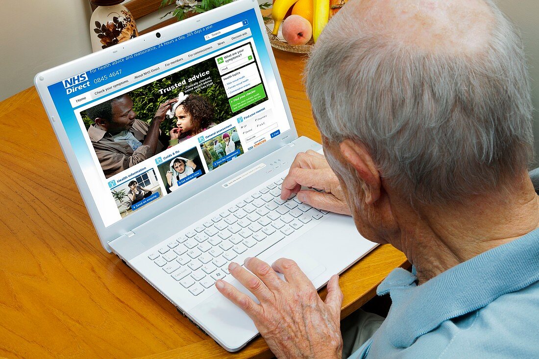 Elderly man using NHS Direct