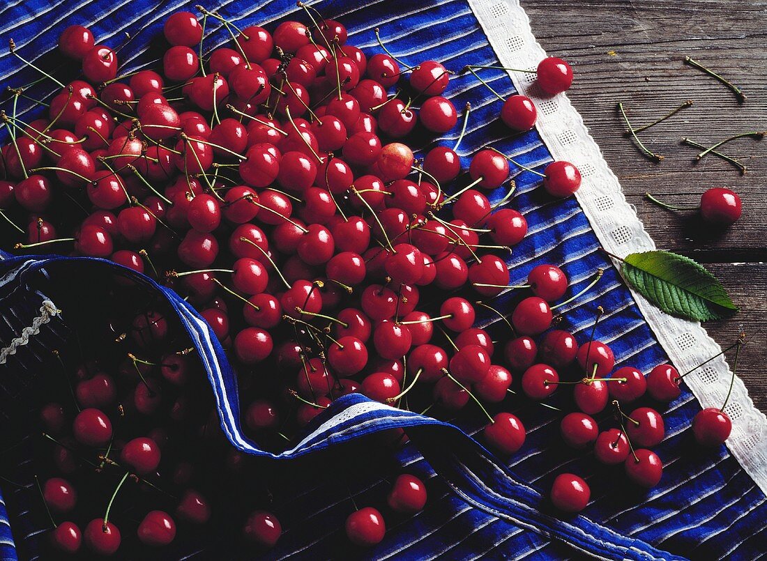 Many Cherries on a Table Cloth