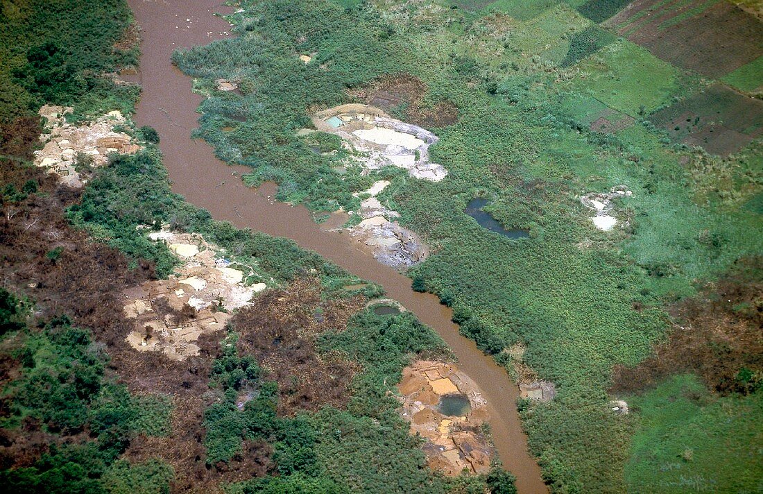 Coltan ore mining,aerial view