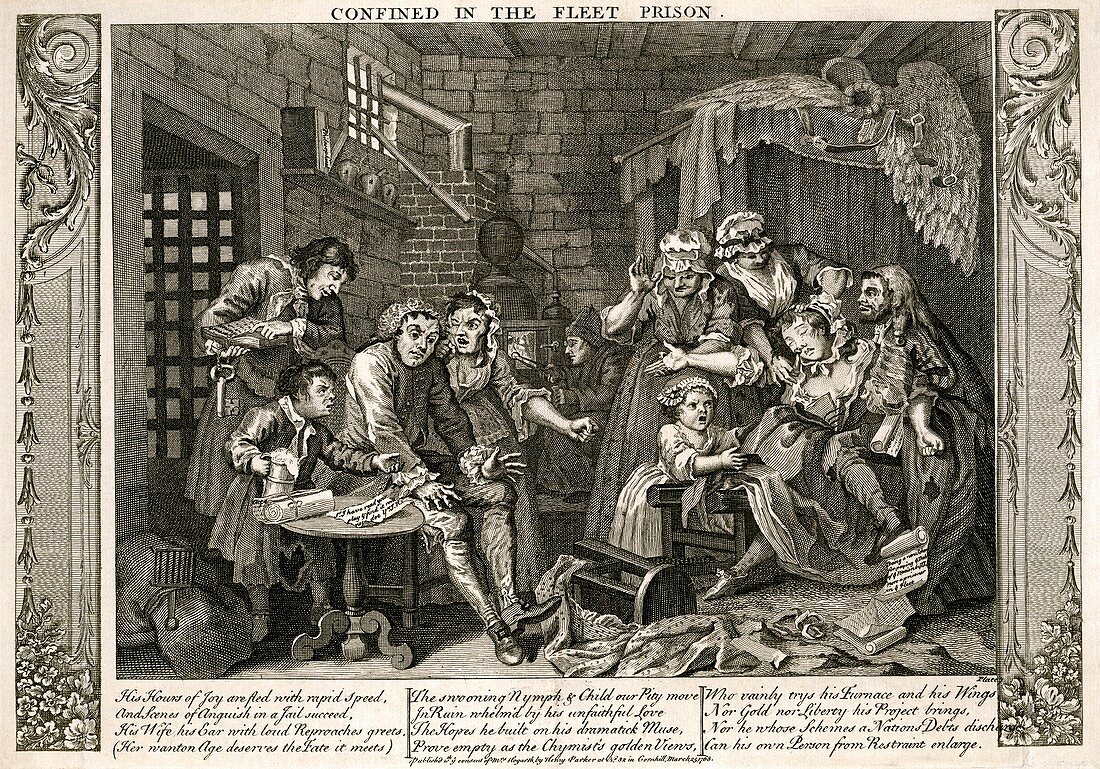 Debtor's prison by Hogarth,18th century