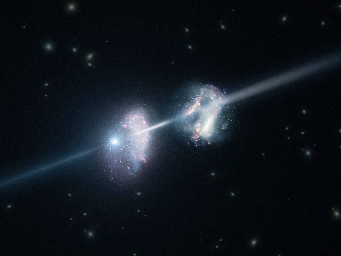Gamma-ray burst and galaxies,artwork