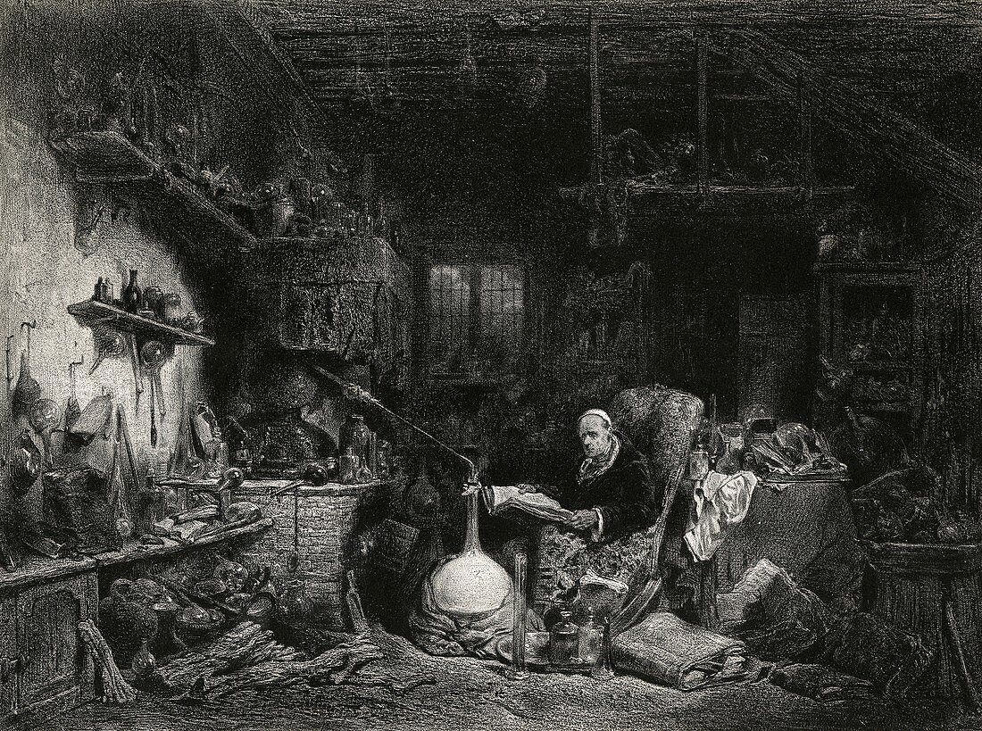 Alchemist at work,19th century