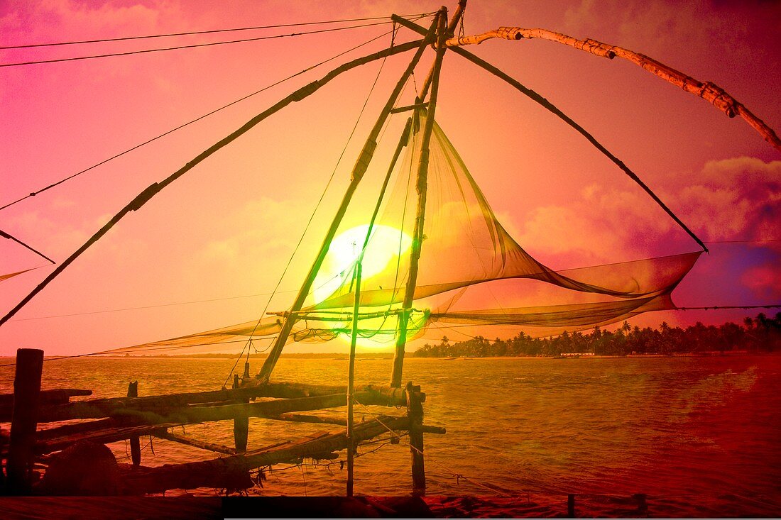 Fishing nets at sunset