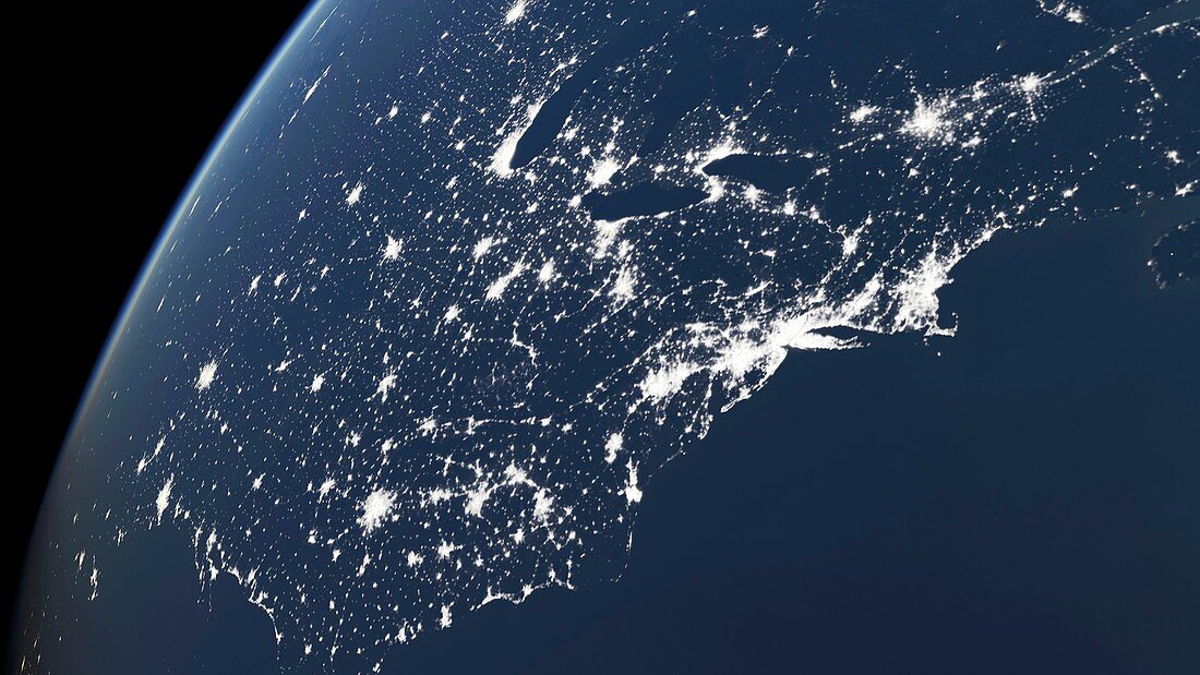 North America,eastern seaboard at night