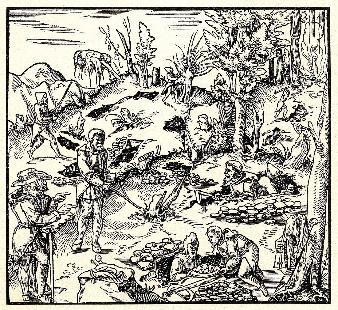 Mineral mining,16th Century artwork