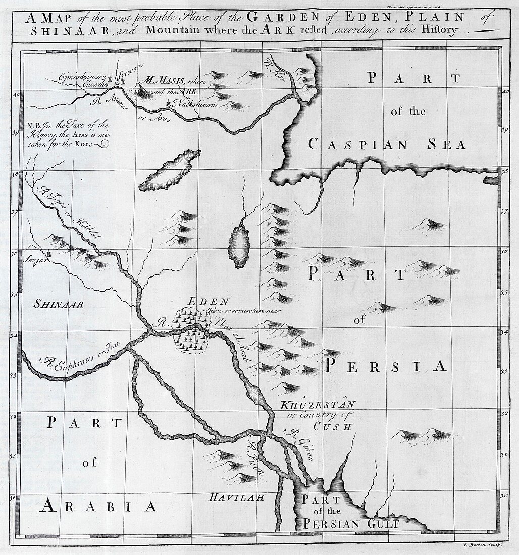 Map of biblical locations,18th century