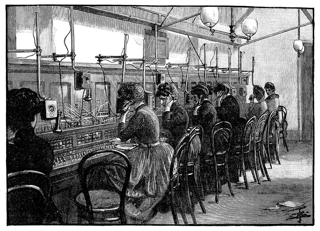 Telephone bureau exchange,1889