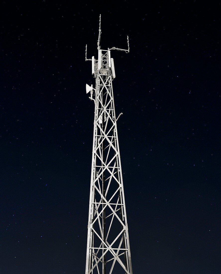 Telecommunications mast at night