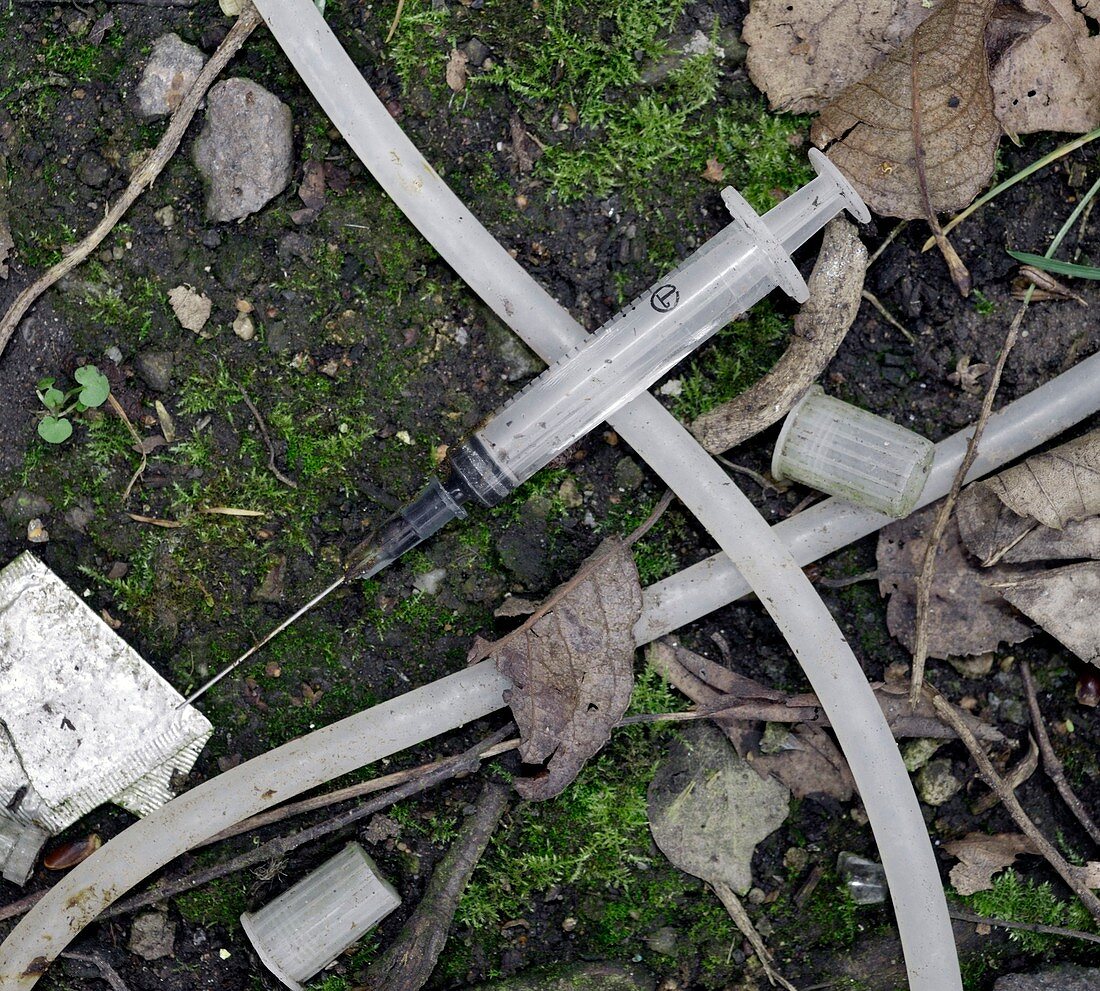 Discarded heroin users paraphernalia