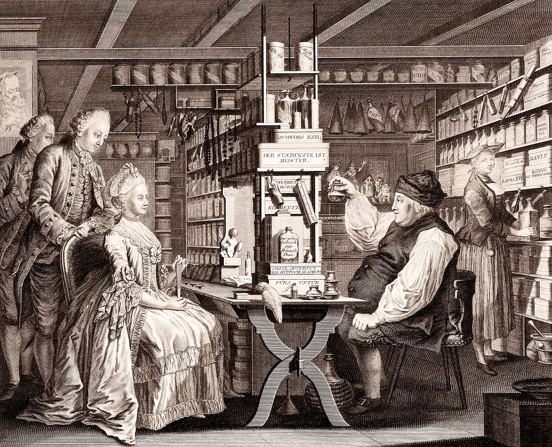 18th Century pharmacy,historical artwork