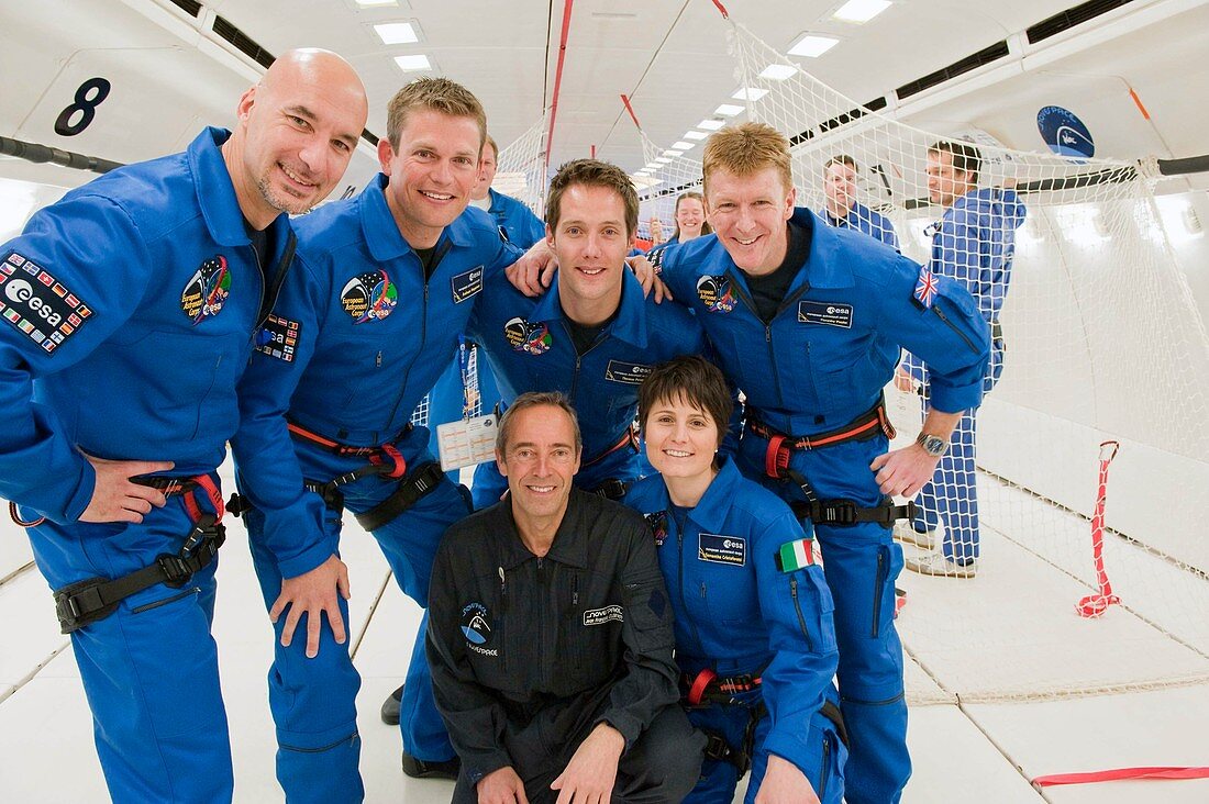 ESA astronauts aboard Zero-G Airbus plane