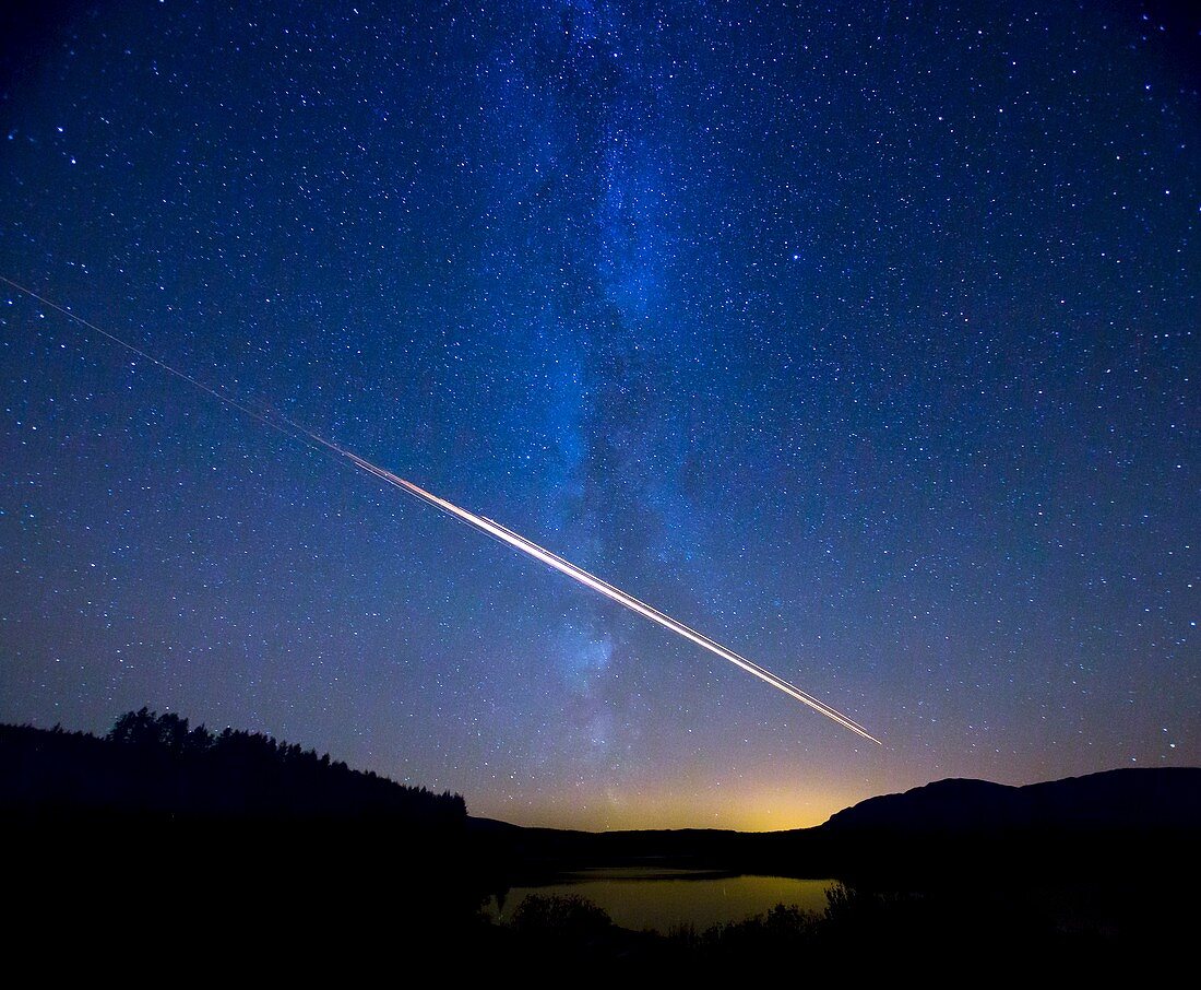Meteor track over Scottish loch