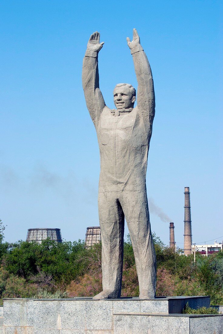 Yuri Gagarin statue in a park in Baikonur