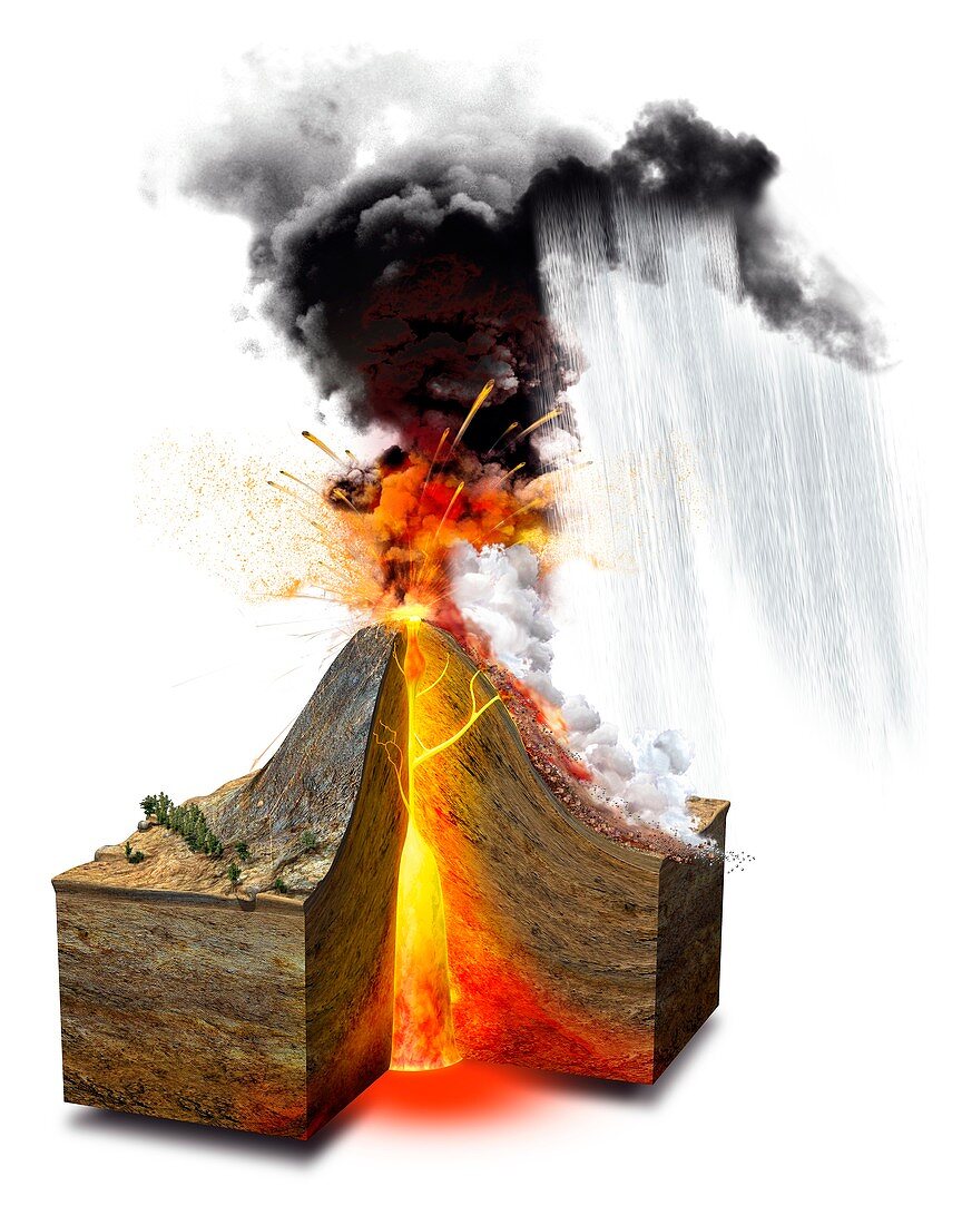 Erupting volcano,artwork