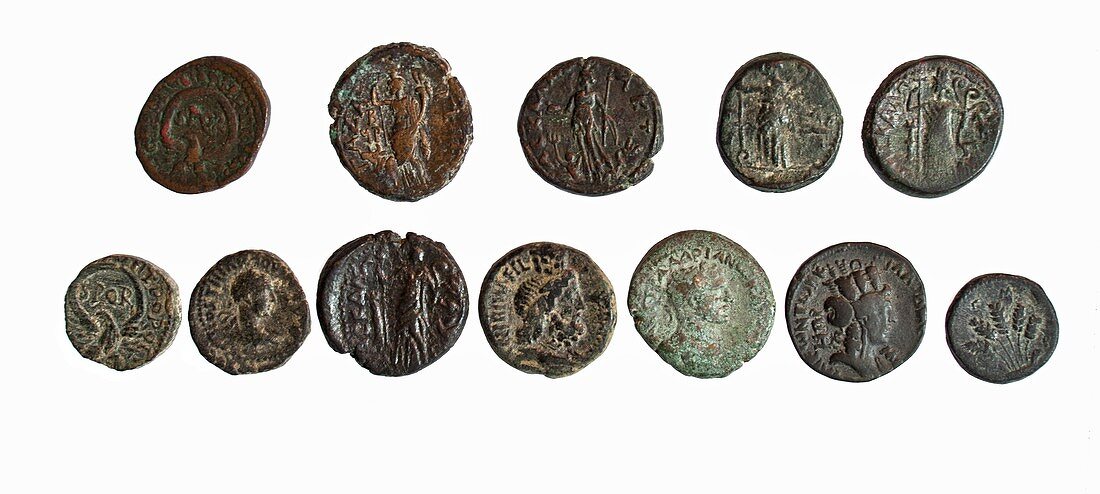 12 bronze Roman city coins
