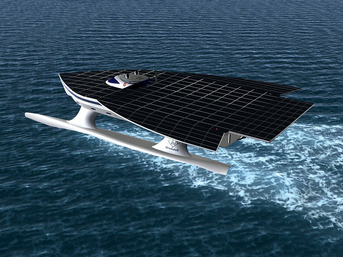 PlanetSolar boat at sea,artwork