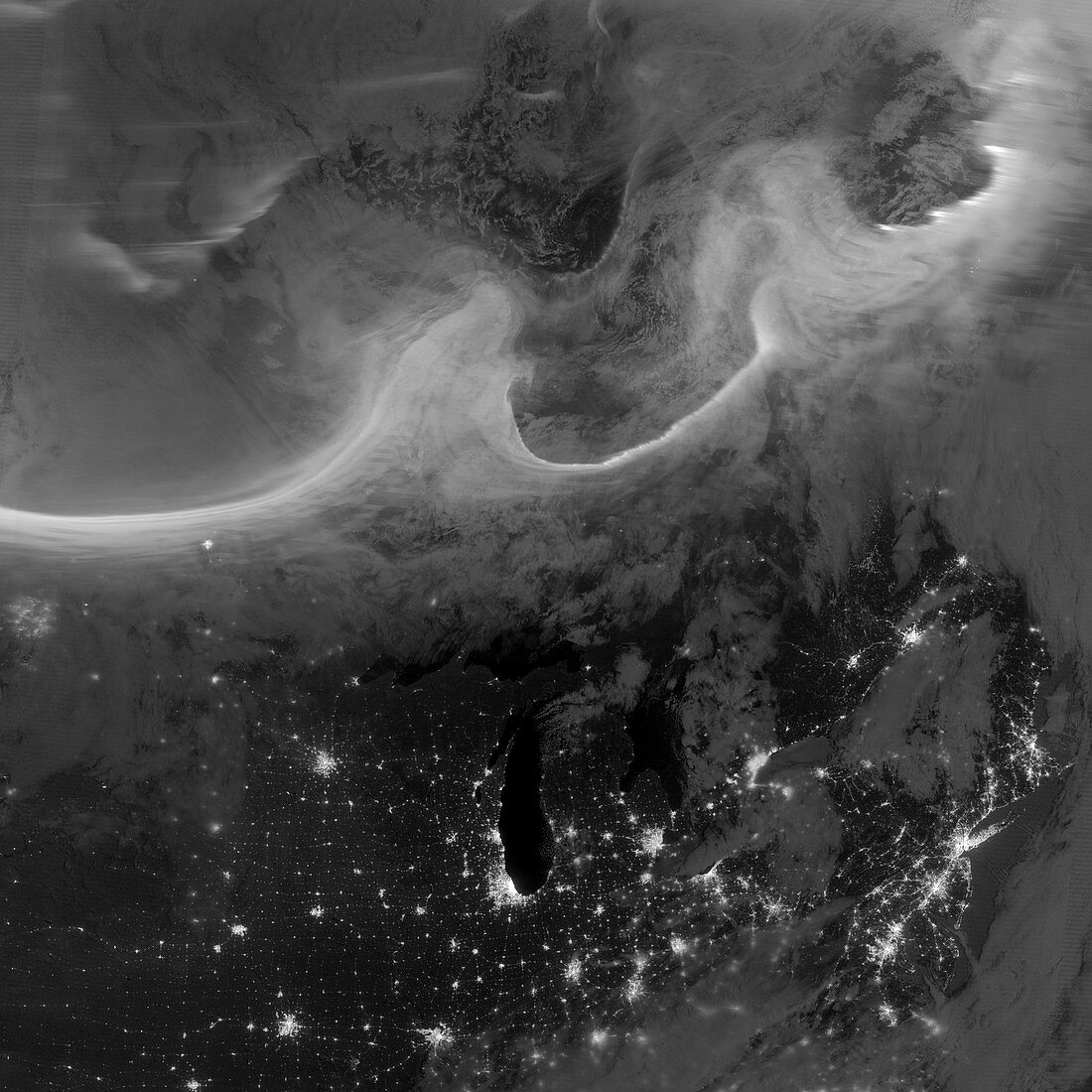 Auroras at night,satellite image