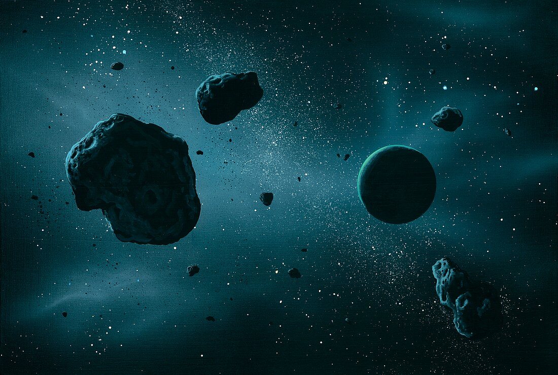 Asteroids and extrasolar planet,artwork
