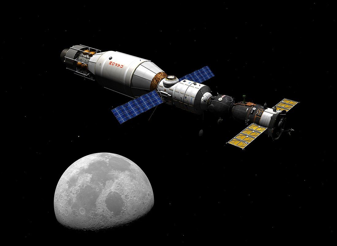 Soyuz spacecraft at the Moon,artwork