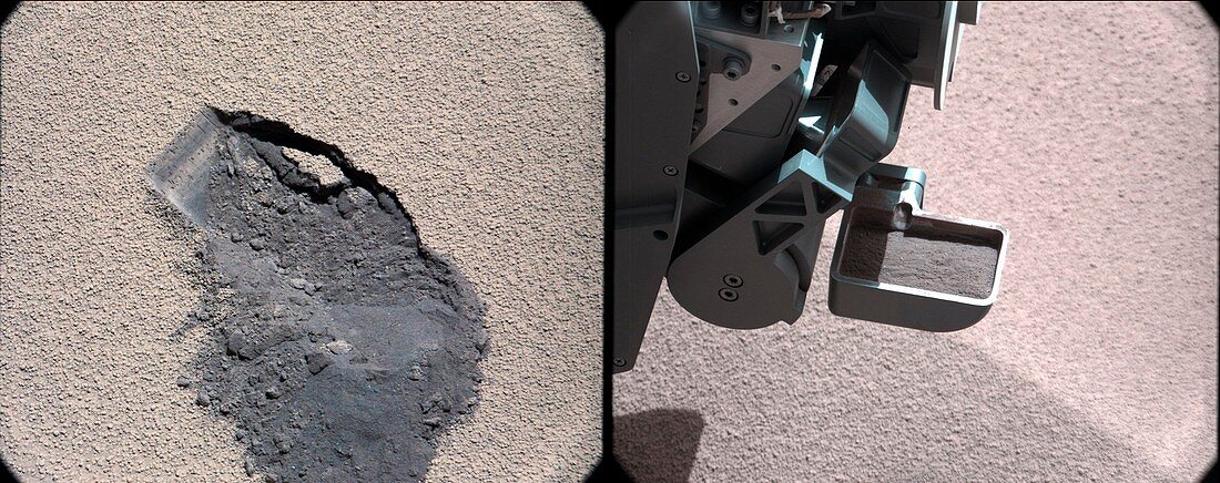 Curiosity rover collecting Martian soil