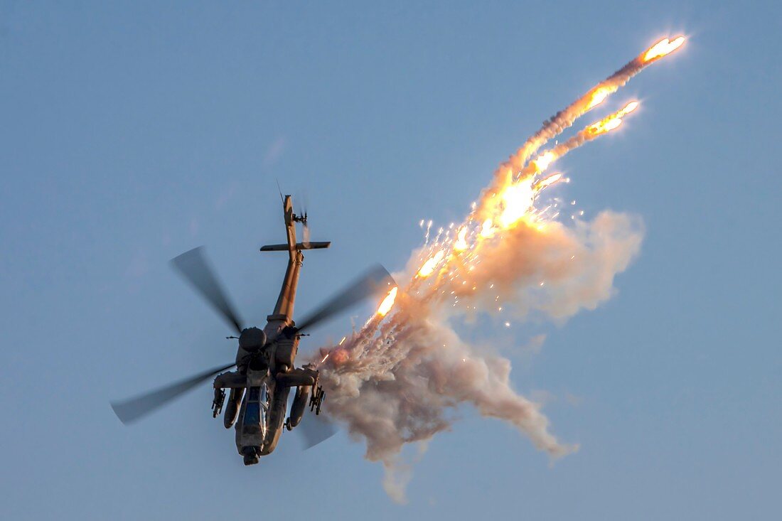 IAF Bell AH-1F Cobra fires flare