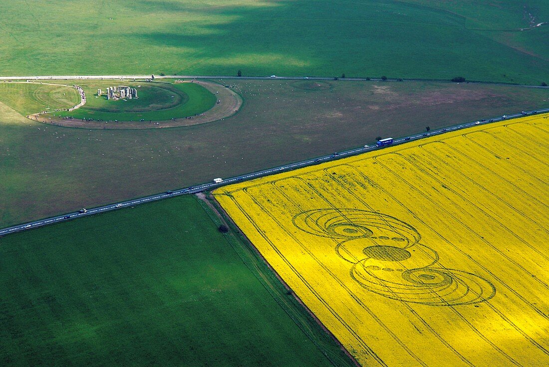 Stonehenge and crop circles,aerial view