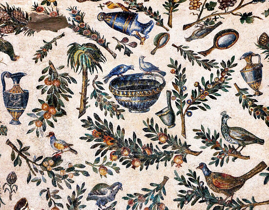 Roman Mosaic of birds,fruit and foliage