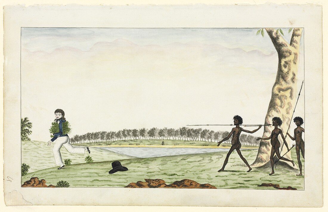 Aborigines attacking a colonist,1790s