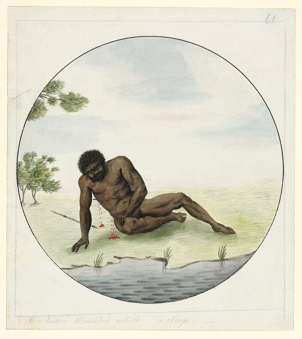 Wounded aboriginal man,18th century